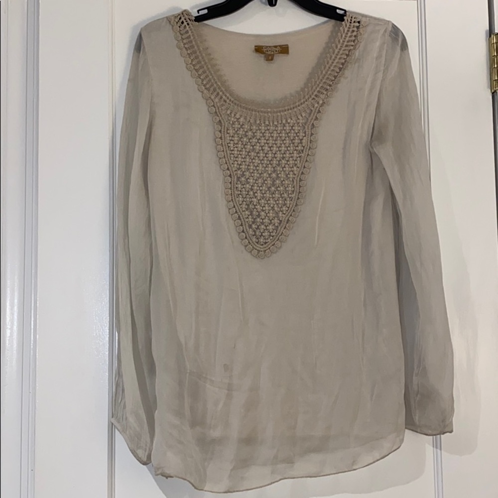 Unique blouse, sheer sleeves